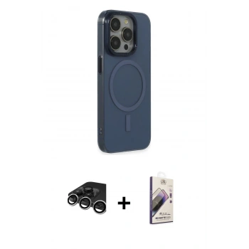 MARSİLYAN™- iPhone 15 Pro Max Kılıf Eksen Işık Prime - Siyah Bilvis 3D Mat Cam Ekran Koruyucu + Raze Metal Kamera Lens - GS