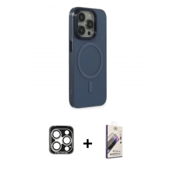 MARSİLYAN™- iPhone 15 Pro Max Kılıf Eksen Işık Prime - Siyah Bilvis 3D Mat Cam Ekran Koruyucu + PVD Metal Kamera Lens - GS