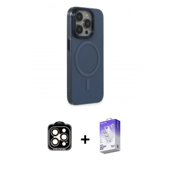 MARSİLYAN™- iPhone 15 Pro Max Kılıf Eksen Işık Prime - Siyah Bilvis 5in1 3D Magic Cam Ekran Koruyucu + PVD Metal Kamera Lens - TU