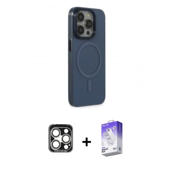 MARSİLYAN™- iPhone 15 Pro Max Kılıf Eksen Işık Prime - Siyah Bilvis 5in1 3D Magic Cam Ekran Koruyucu + PVD Metal Kamera Lens - GS