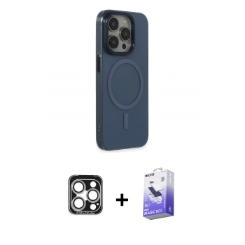 MARSİLYAN™- iPhone 15 Pro Max Kılıf Eksen Işık Prime - Siyah Bilvis 5in1 5D Magic Hayalet Cam Ekran Koruyucu + PVD Metal Kamera Lens - GS