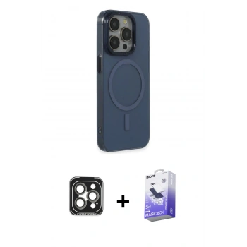 MARSİLYAN™- iPhone 15 Pro Max Kılıf Eksen Işık Prime - Siyah Bilvis 5in1 5D Magic Hayalet Cam Ekran Koruyucu + PVD Metal Kamera Lens - GI