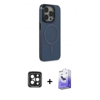 MARSİLYAN™- iPhone 15 Pro Max Kılıf Eksen Işık Prime - Siyah Bilvis 5in1 5D Magic Hayalet Cam Ekran Koruyucu + PVD Metal Kamera Lens - SH