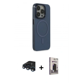 MARSİLYAN™- iPhone 15 Pro Max Kılıf Eksen Işık Prime - Siyah Bilvis Hayalet Cam Ekran Koruyucu + Raze Metal Kamera Lens - LT