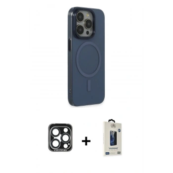 MARSİLYAN™- iPhone 15 Pro Max Kılıf Eksen Işık Prime - Siyah Bilvis Hayalet Cam Ekran Koruyucu + PVD Metal Kamera Lens - LT