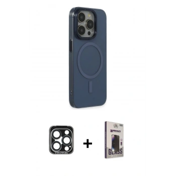 MARSİLYAN™- iPhone 15 Pro Max Kılıf Eksen Işık Prime - Siyah Bilvis Hayalet Cam Ekran Koruyucu + PVD Metal Kamera Lens - LT