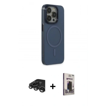 MARSİLYAN™- iPhone 15 Pro Max Kılıf Eksen Işık Prime - Siyah Bilvis Hayalet Cam Ekran Koruyucu + Raze Metal Kamera Lens - TMGI