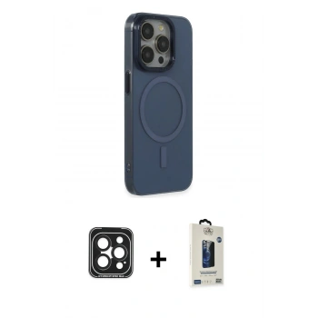 MARSİLYAN™- iPhone 15 Pro Max Kılıf Eksen Işık Prime - Siyah Bilvis Hayalet Cam Ekran Koruyucu + PVD Metal Kamera Lens - SH