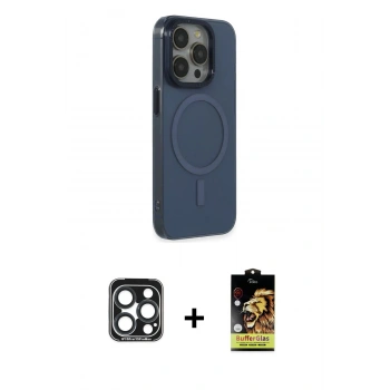 MARSİLYAN™- iPhone 15 Pro Max Kılıf Eksen Işık Prime - Siyah Buffer Cam Ekran Koruyucu + PVD Metal Kamera Lens - LT