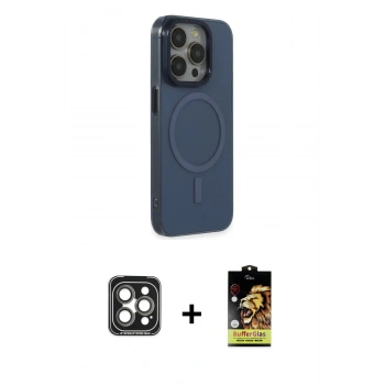 MARSİLYAN™- iPhone 15 Pro Max Kılıf Eksen Işık Prime - Siyah Buffer Cam Ekran Koruyucu + PVD Metal Kamera Lens - GI