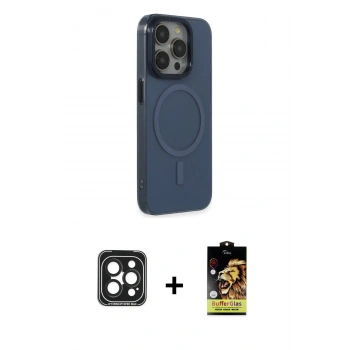 MARSİLYAN™- iPhone 15 Pro Max Kılıf Eksen Işık Prime - Siyah Buffer Cam Ekran Koruyucu + PVD Metal Kamera Lens - SH