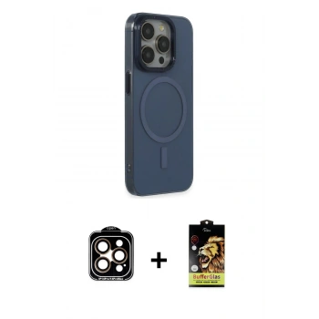 MARSİLYAN™- iPhone 15 Pro Max Kılıf Eksen Işık Prime - Siyah Buffer Cam Ekran Koruyucu + PVD Metal Kamera Lens - TU