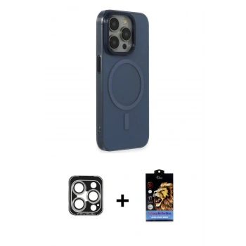 MARSİLYAN™- iPhone 15 Pro Max Kılıf Eksen Işık Prime - Siyah Buffer Hayalet Cam Ekran Koruyucu + PVD Metal Kamera Lens - GS