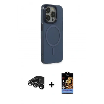 MARSİLYAN™- iPhone 15 Pro Max Kılıf Eksen Işık Prime - Siyah Buffer Hayalet Cam Ekran Koruyucu + Raze Metal Kamera Lens - GS