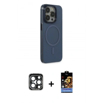 MARSİLYAN™- iPhone 15 Pro Max Kılıf Eksen Işık Prime - Siyah Buffer Hayalet Cam Ekran Koruyucu + PVD Metal Kamera Lens - LT