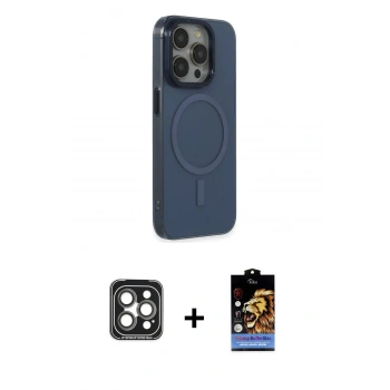 MARSİLYAN™- iPhone 15 Pro Max Kılıf Eksen Işık Prime - Siyah Buffer Hayalet Cam Ekran Koruyucu + PVD Metal Kamera Lens - GI