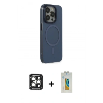 MARSİLYAN™- iPhone 15 Pro Max Kılıf Eksen Işık Prime - Siyah Polymer Nano Ekran Koruyucu + PVD Metal Kamera Lens - GI
