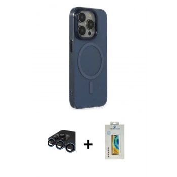 MARSİLYAN™- iPhone 15 Pro Max Kılıf Eksen Işık Prime - Siyah Polymer Nano Ekran Koruyucu + Raze Metal Kamera Lens - LT