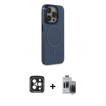 MARSİLYAN™- iPhone 15 Pro Max Kılıf Eksen Işık Prime - Siyah Vanessa Magic Hayalet Cam + PVD Metal Kamera Lens - SH