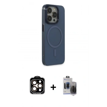 MARSİLYAN™- iPhone 15 Pro Max Kılıf Eksen Işık Prime - Siyah Vanessa Magic Hayalet Cam + PVD Metal Kamera Lens - TU