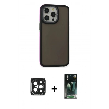 MARSİLYAN™- iPhone 15 Pro Max Kılıf Eksen Işık - Şeffaf 360 Full Body Arka Koruyucu + PVD Metal Kamera Lens - SH
