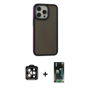 MARSİLYAN™- iPhone 15 Pro Max Kılıf Eksen Işık - Şeffaf 360 Full Body Arka Koruyucu + PVD Metal Kamera Lens - TU
