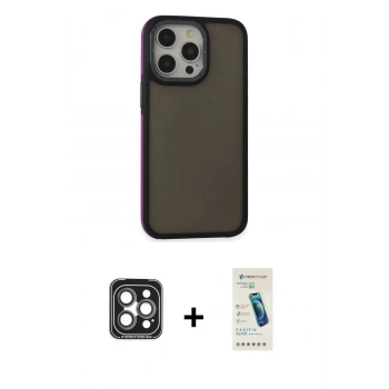 MARSİLYAN™- iPhone 15 Pro Max Kılıf Eksen Işık - Şeffaf Pasifik Cam Ekran Koruyucu + PVD Metal Kamera Lens - GI