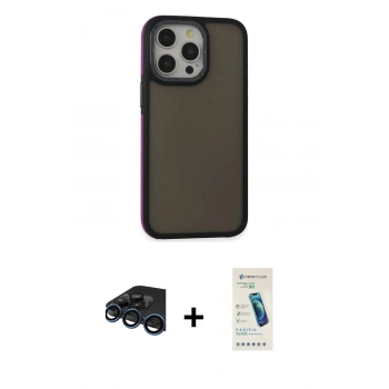 MARSİLYAN™- iPhone 15 Pro Max Kılıf Eksen Işık - Şeffaf Pasifik Cam Ekran Koruyucu + Raze Metal Kamera Lens - LT