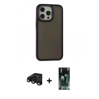 MARSİLYAN™- iPhone 15 Pro Max Kılıf Eksen Işık - Siyah 360 Mat Full Body Arka Koruyucu + Raze Metal Kamera Lens - SH