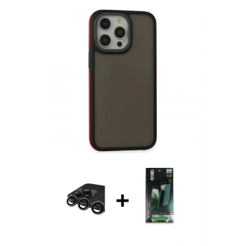 MARSİLYAN™- iPhone 15 Pro Max Kılıf Eksen Işık - Siyah 360 Mat Full Body Arka Koruyucu + Raze Metal Kamera Lens - TMGI