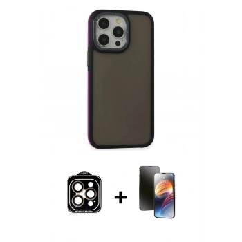 MARSİLYAN™- iPhone 15 Pro Max Kılıf Eksen Işık - Siyah 3D Antistatik Mat Seramik Nano Ekran Koruyucu + PVD Metal Kamera Lens - TU