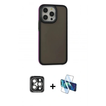 MARSİLYAN™- iPhone 15 Pro Max Kılıf Eksen Işık - Siyah 3D Antistatik Seramik Nano Ekran Koruyucu + PVD Metal Kamera Lens - GI