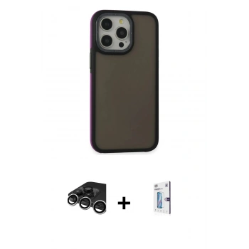 MARSİLYAN™- iPhone 15 Pro Max Kılıf Eksen Işık - Siyah Bilvis 0.18mm Plus Cam Ekran Koruyucu + Raze Metal Kamera Lens - GS