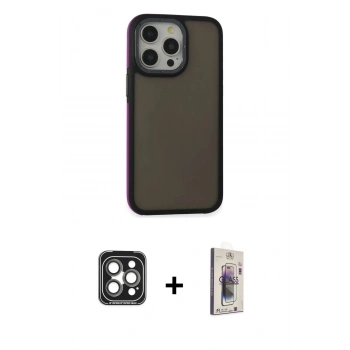 MARSİLYAN™- iPhone 15 Pro Max Kılıf Eksen Işık - Siyah Bilvis 3D Cam Ekran Koruyucu + PVD Metal Kamera Lens - GI
