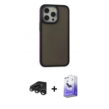 MARSİLYAN™- iPhone 15 Pro Max Kılıf Eksen Işık - Siyah Bilvis 5in1 5D Magic Hayalet Cam Ekran Koruyucu + Raze Metal Kamera Lens - TMGI