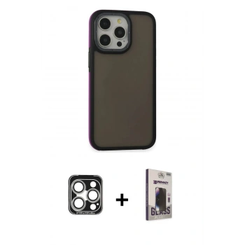 MARSİLYAN™- iPhone 15 Pro Max Kılıf Eksen Işık - Siyah Bilvis Hayalet Cam Ekran Koruyucu + PVD Metal Kamera Lens - GS