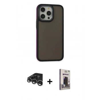 MARSİLYAN™- iPhone 15 Pro Max Kılıf Eksen Işık - Siyah Bilvis Hayalet Cam Ekran Koruyucu + Raze Metal Kamera Lens - GS