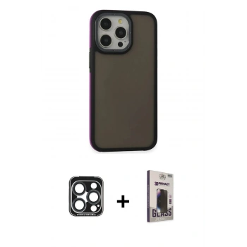 MARSİLYAN™- iPhone 15 Pro Max Kılıf Eksen Işık - Siyah Bilvis Hayalet Cam Ekran Koruyucu + PVD Metal Kamera Lens - LT