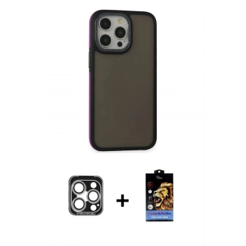 MARSİLYAN™- iPhone 15 Pro Max Kılıf Eksen Işık - Siyah Buffer Hayalet Cam Ekran Koruyucu + PVD Metal Kamera Lens - GS