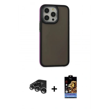 MARSİLYAN™- iPhone 15 Pro Max Kılıf Eksen Işık - Siyah Buffer Hayalet Cam Ekran Koruyucu + Raze Metal Kamera Lens - GS