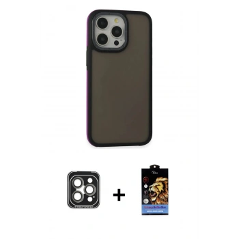 MARSİLYAN™- iPhone 15 Pro Max Kılıf Eksen Işık - Siyah Buffer Hayalet Cam Ekran Koruyucu + PVD Metal Kamera Lens - GI