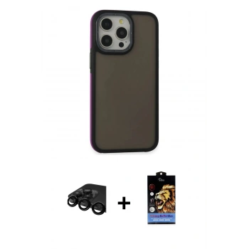 MARSİLYAN™- iPhone 15 Pro Max Kılıf Eksen Işık - Siyah Buffer Hayalet Cam Ekran Koruyucu + Raze Metal Kamera Lens - SH