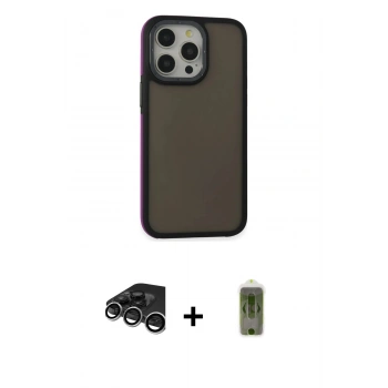 MARSİLYAN™- iPhone 15 Pro Max Kılıf Eksen Işık - Siyah Joko Magic 5D Hayalet Cam + Raze Metal Kamera Lens - GS
