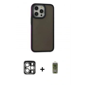 MARSİLYAN™- iPhone 15 Pro Max Kılıf Eksen Işık - Siyah Joko Magic 5D Hayalet Cam + PVD Metal Kamera Lens - GS