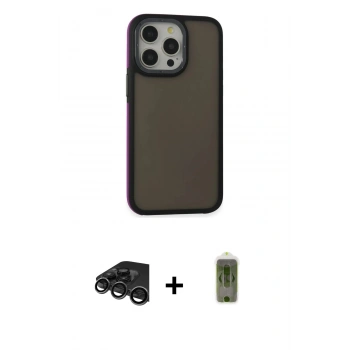 MARSİLYAN™- iPhone 15 Pro Max Kılıf Eksen Işık - Siyah Joko Magic 5D Hayalet Cam + Raze Metal Kamera Lens - TMGI