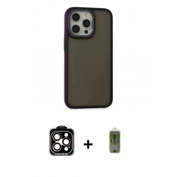 MARSİLYAN™- iPhone 15 Pro Max Kılıf Eksen Işık - Siyah Joko Magic 5D Hayalet Cam + PVD Metal Kamera Lens - TU