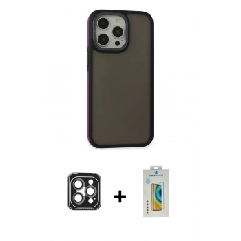 MARSİLYAN™- iPhone 15 Pro Max Kılıf Eksen Işık - Siyah Polymer Nano Ekran Koruyucu + PVD Metal Kamera Lens - GI