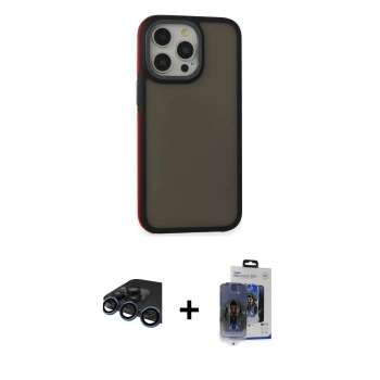 MARSİLYAN™- iPhone 15 Pro Max Kılıf Eksen Işık - Siyah Vanessa Magic Cam + Raze Metal Kamera Lens - LT