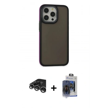 MARSİLYAN™- iPhone 15 Pro Max Kılıf Eksen Işık - Siyah Vanessa Magic Cam + Raze Metal Kamera Lens - GS