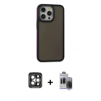 MARSİLYAN™- iPhone 15 Pro Max Kılıf Eksen Işık - Siyah Vanessa Magic Hayalet Cam + PVD Metal Kamera Lens - GI